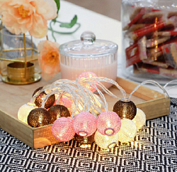 Гирлянда "Шары" роз+бел+коричн 3 м х 3 см х 20 ламп от сети