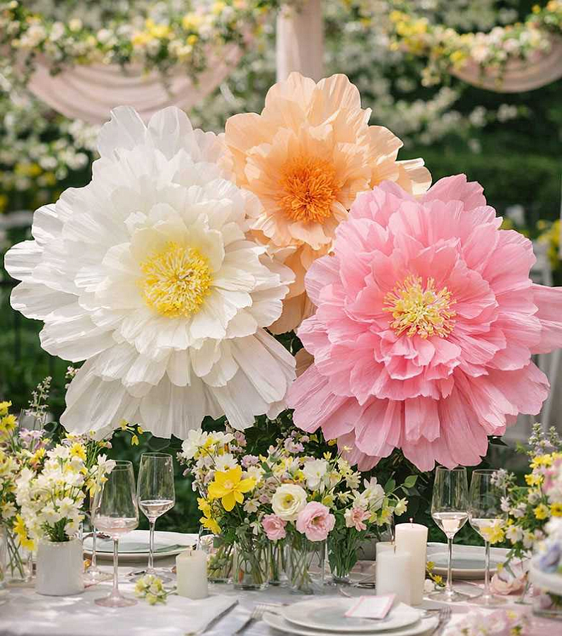 Бумажные цветы гофрированные 70 см 2